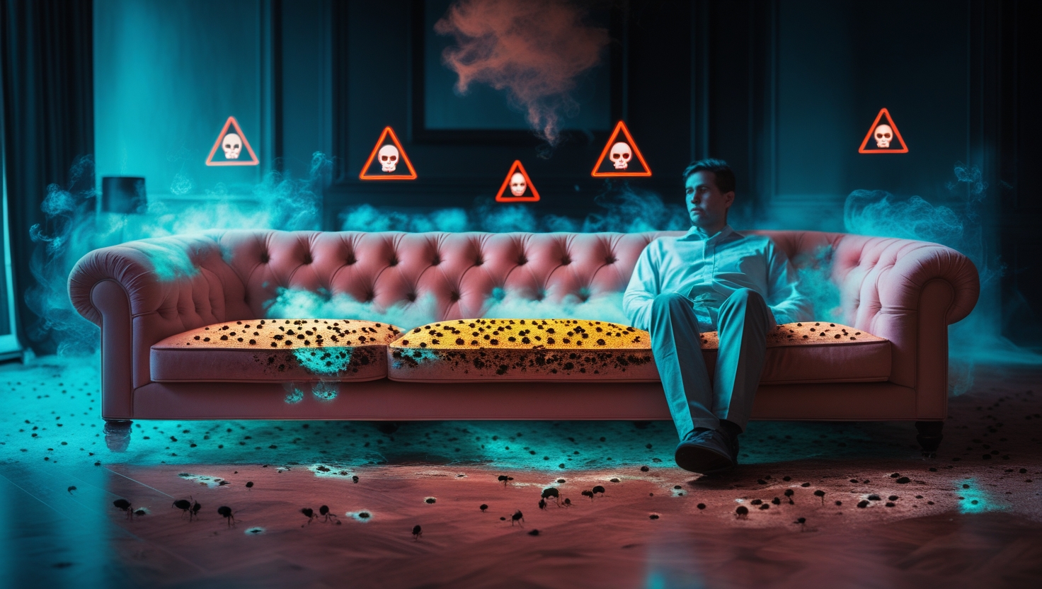 Toxic dust mites and allergens on a sofa in a Dubai living room.