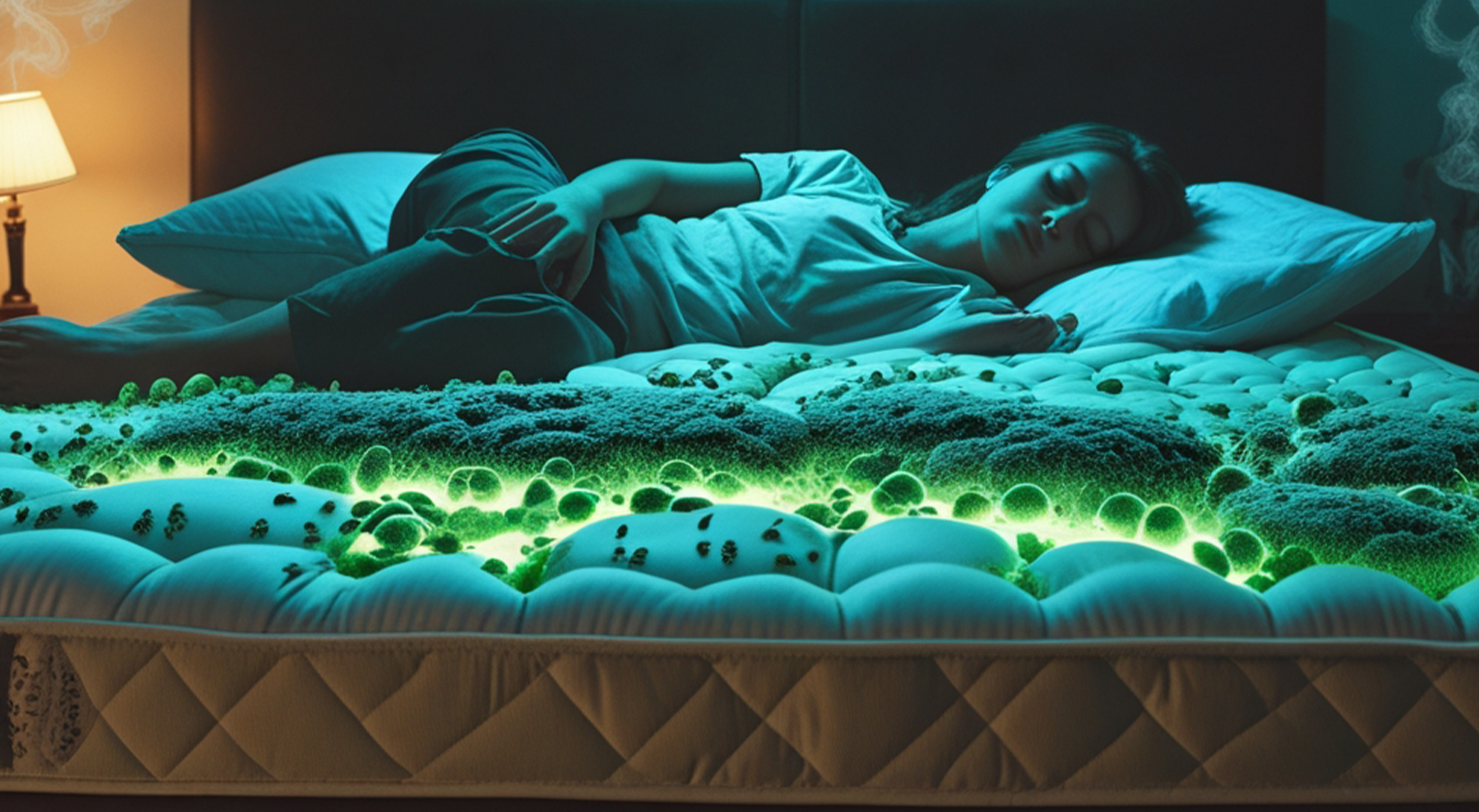 'Toxic dust mites and allergens on a mattress in Dubai, illustrating the dangers of poor indoor air quality.